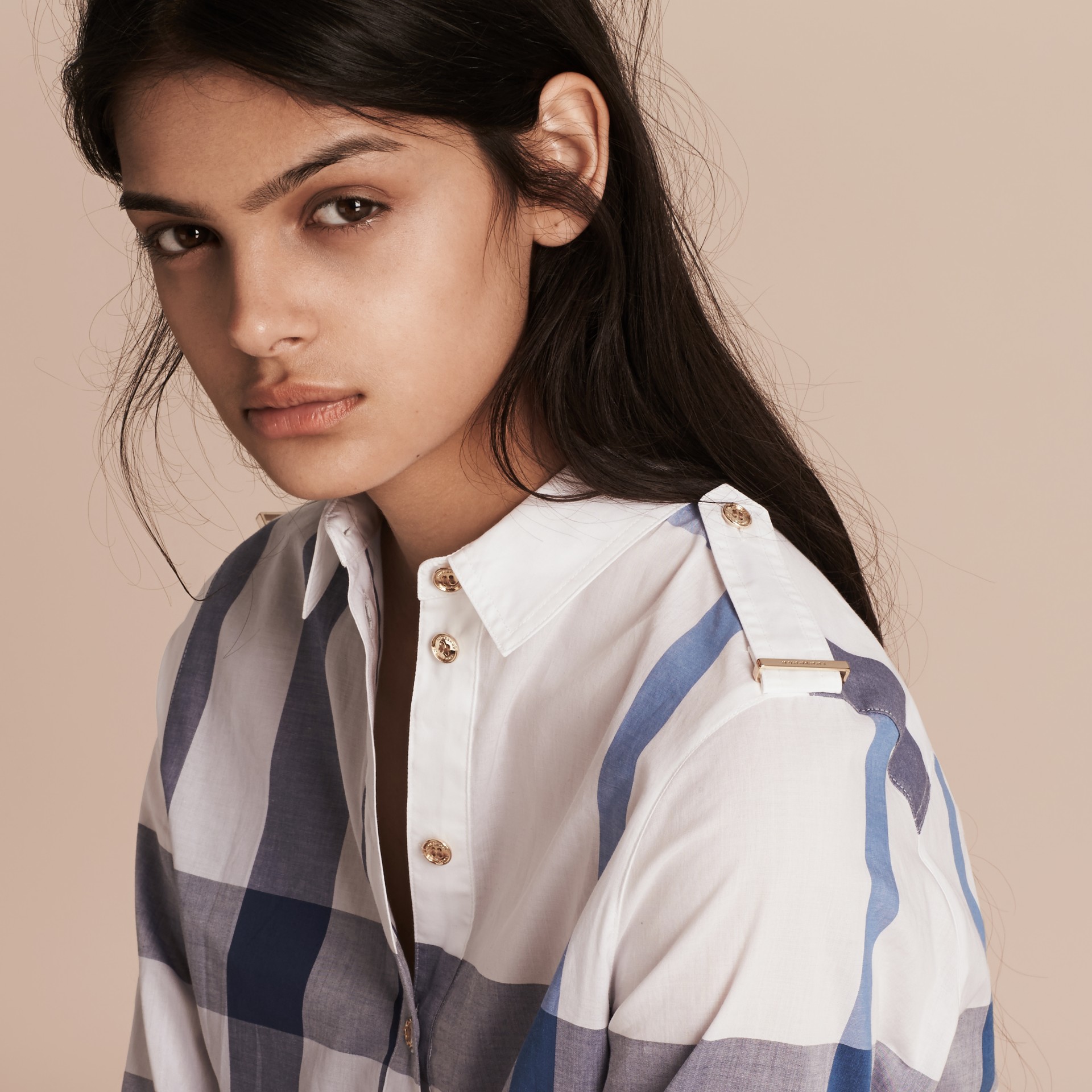 Check Cotton Shirt Dress Ink Blue | Burberry