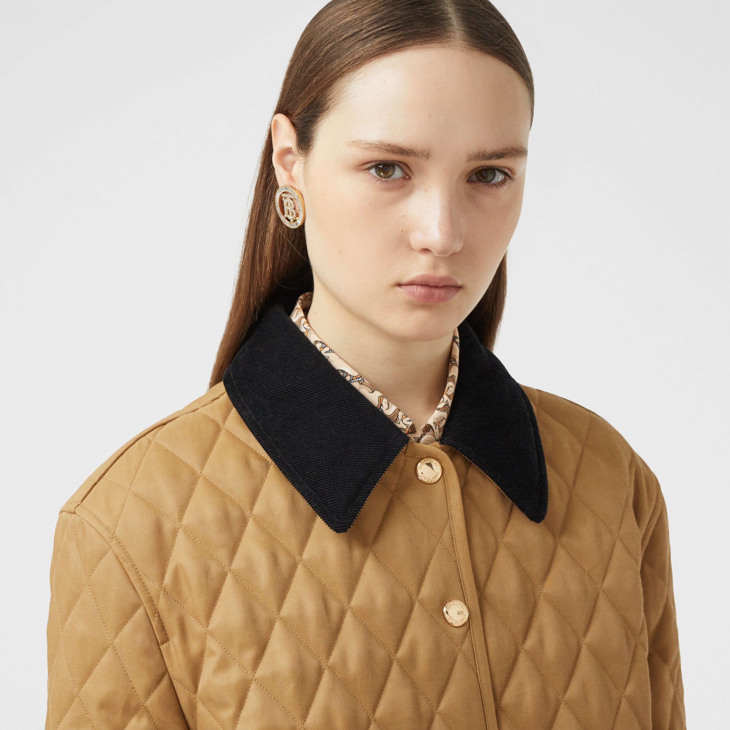 Corduroy Collar Diamond Quilted Jacket in Camel - Women | Burberry