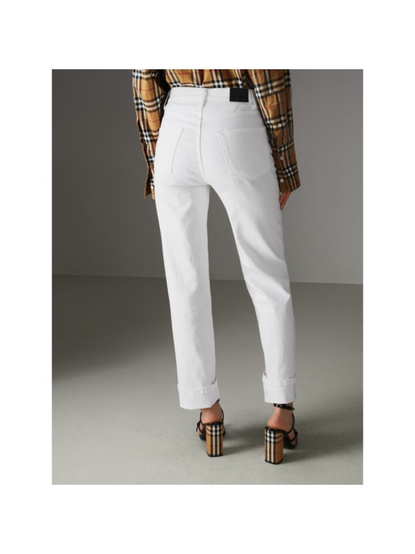 Straight Fit Powerstretch Denim Jeans in White Women Burberry