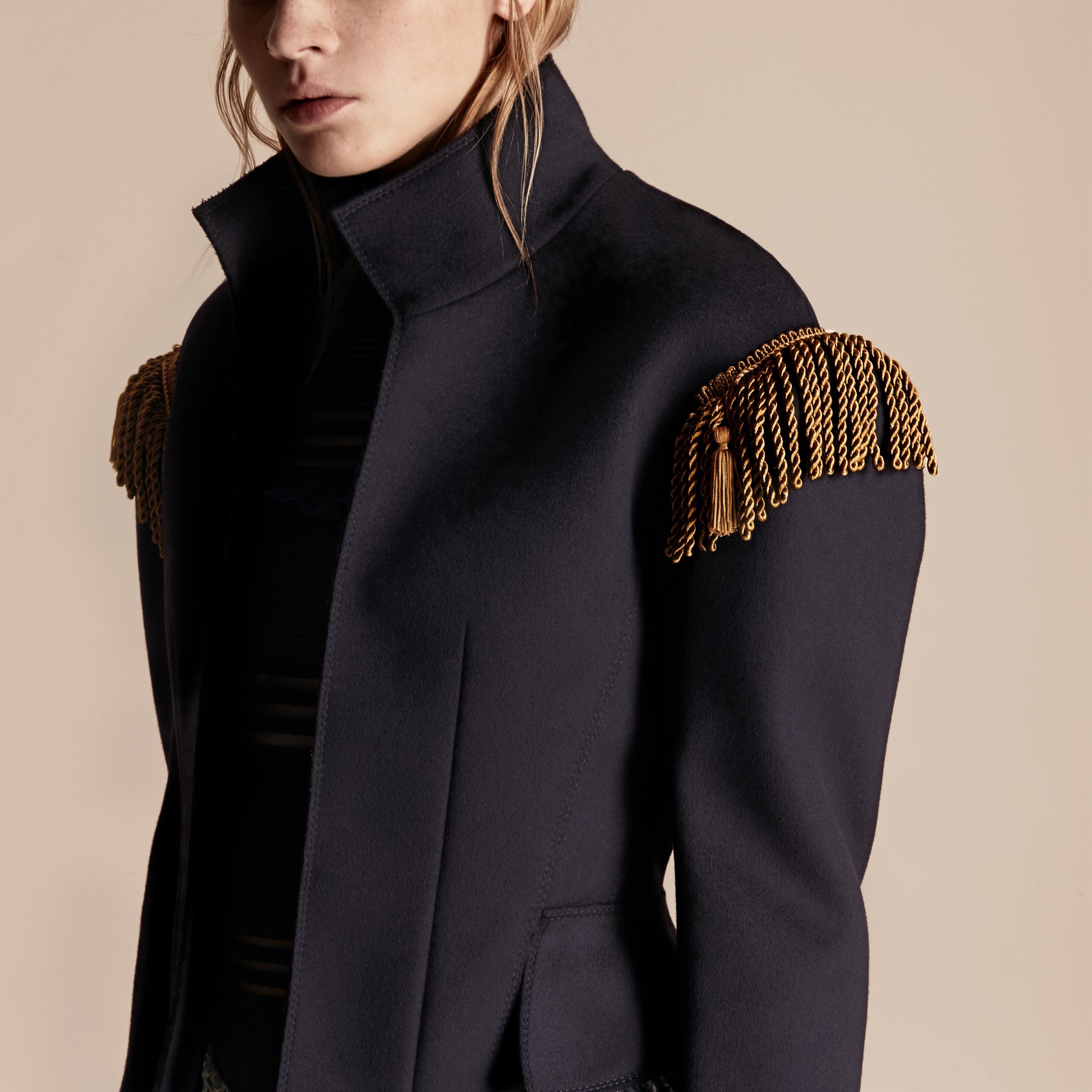 Braided Detail Military Wool Jacket in Dark Navy - Women | Burberry