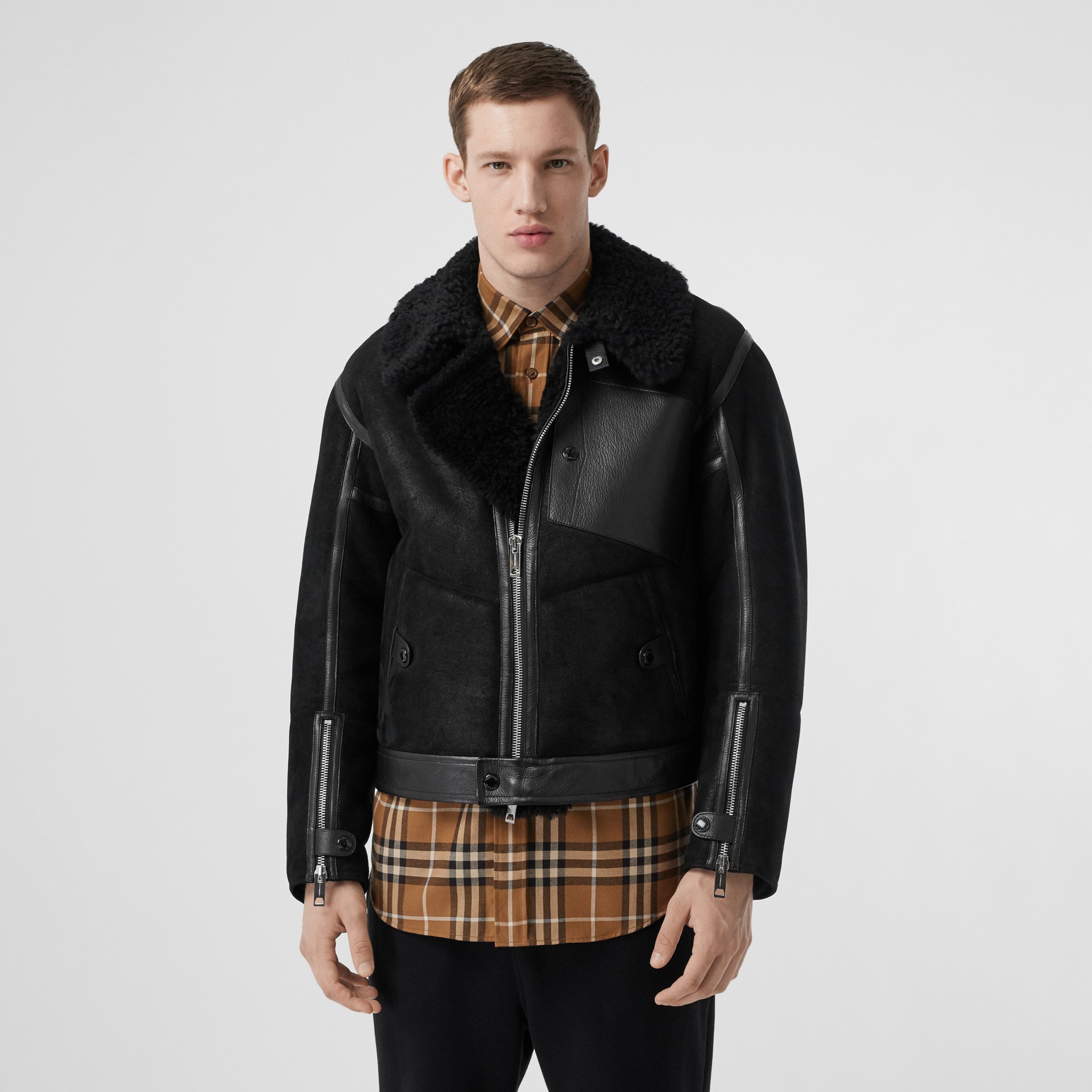 Shearling and Leather Jacket in Black - Men | Burberry Canada