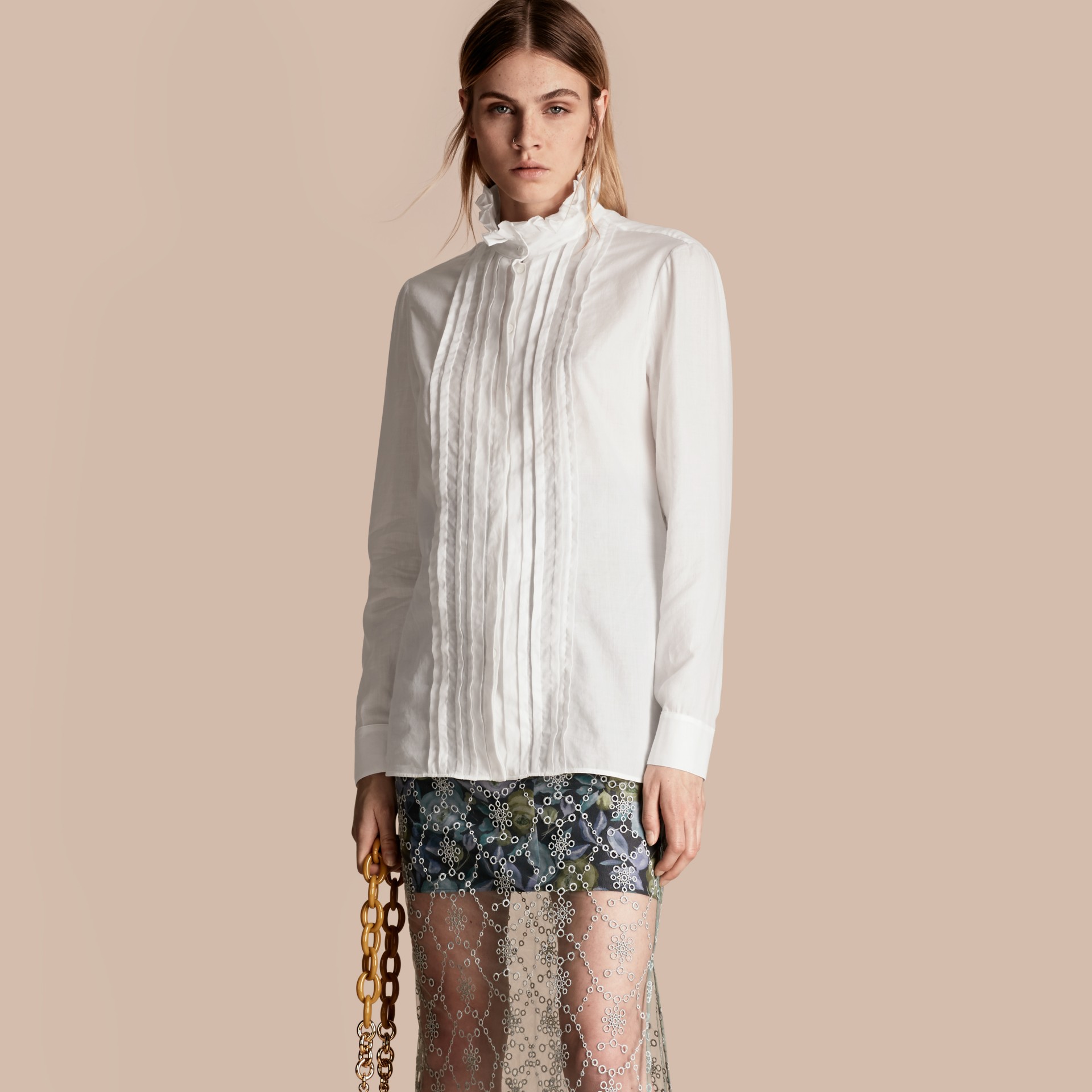 Ruff Collar Cotton Tulle Shirt | Burberry