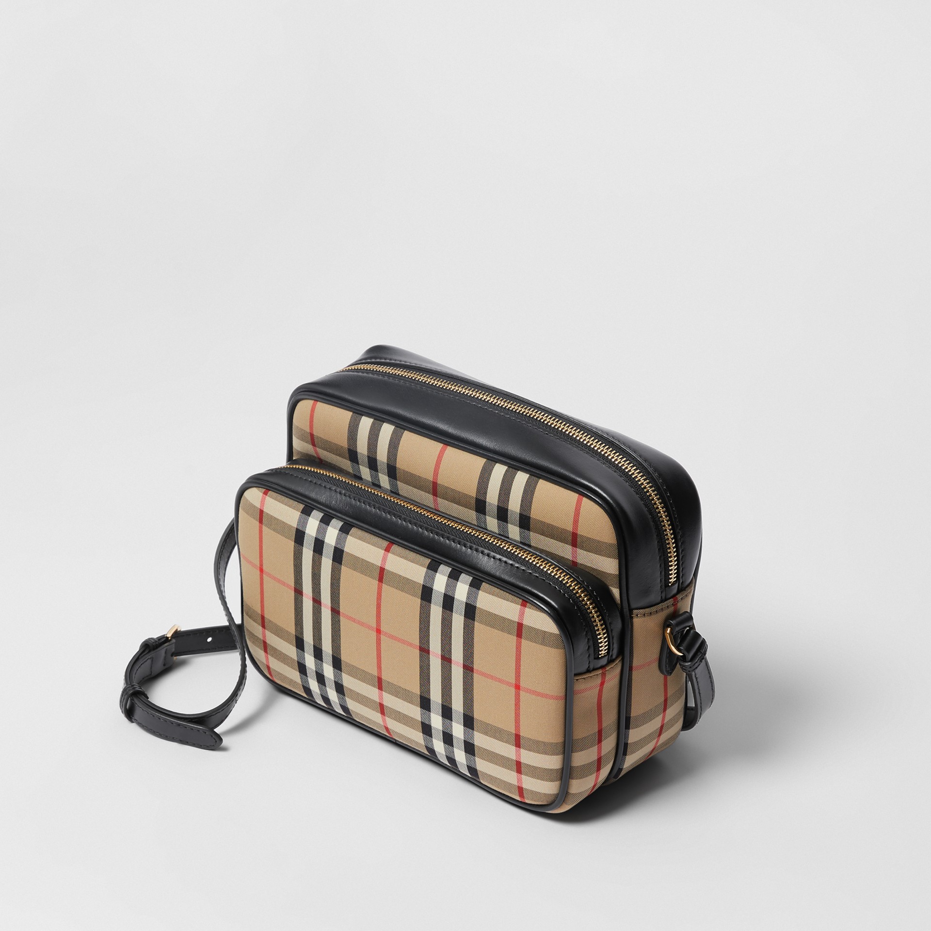 Medium Vintage Check and Leather Camera Bag in Archive Beige Women