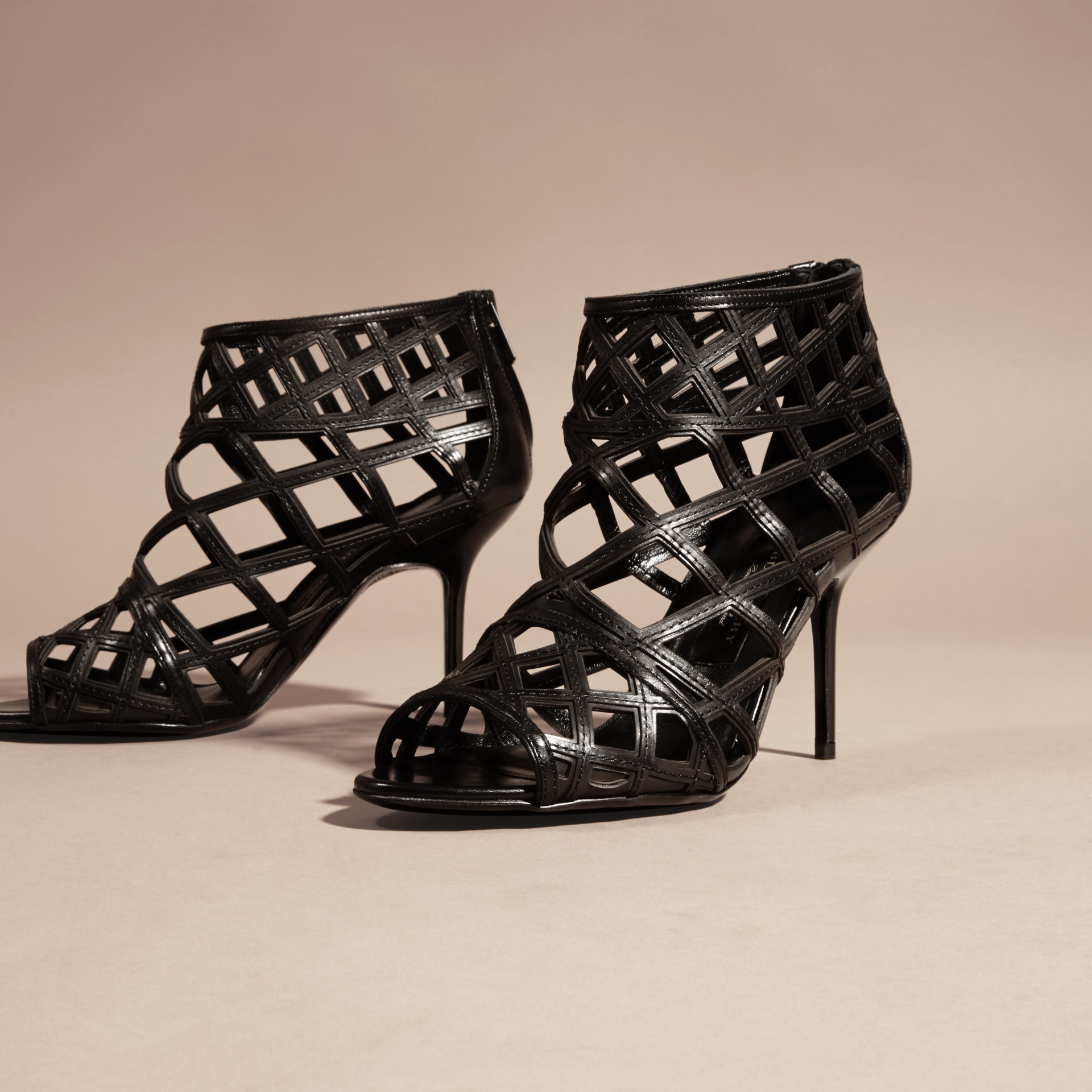 Cutout Leather Ankle Boots in Black Burberry United States