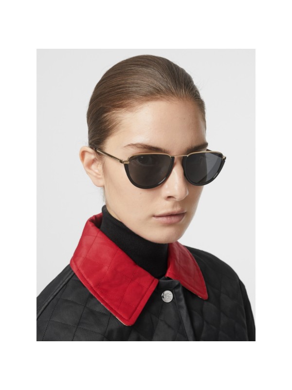 Half Moon Pilot Round Frame Sunglasses in Black - Women | Burberry ...
