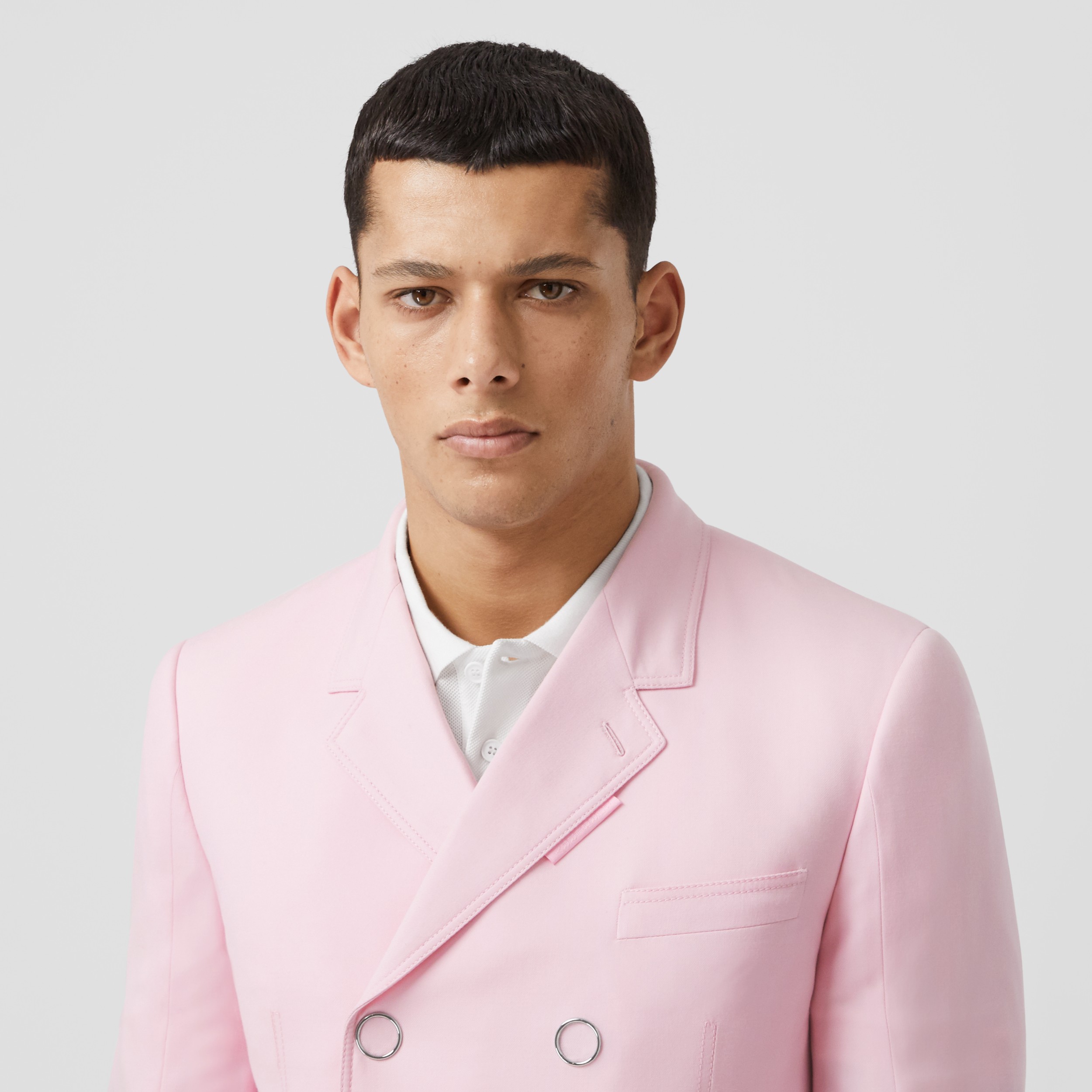 Slim Fit Pressstud Tumbled Wool Tailored Jacket in Candy Pink Men