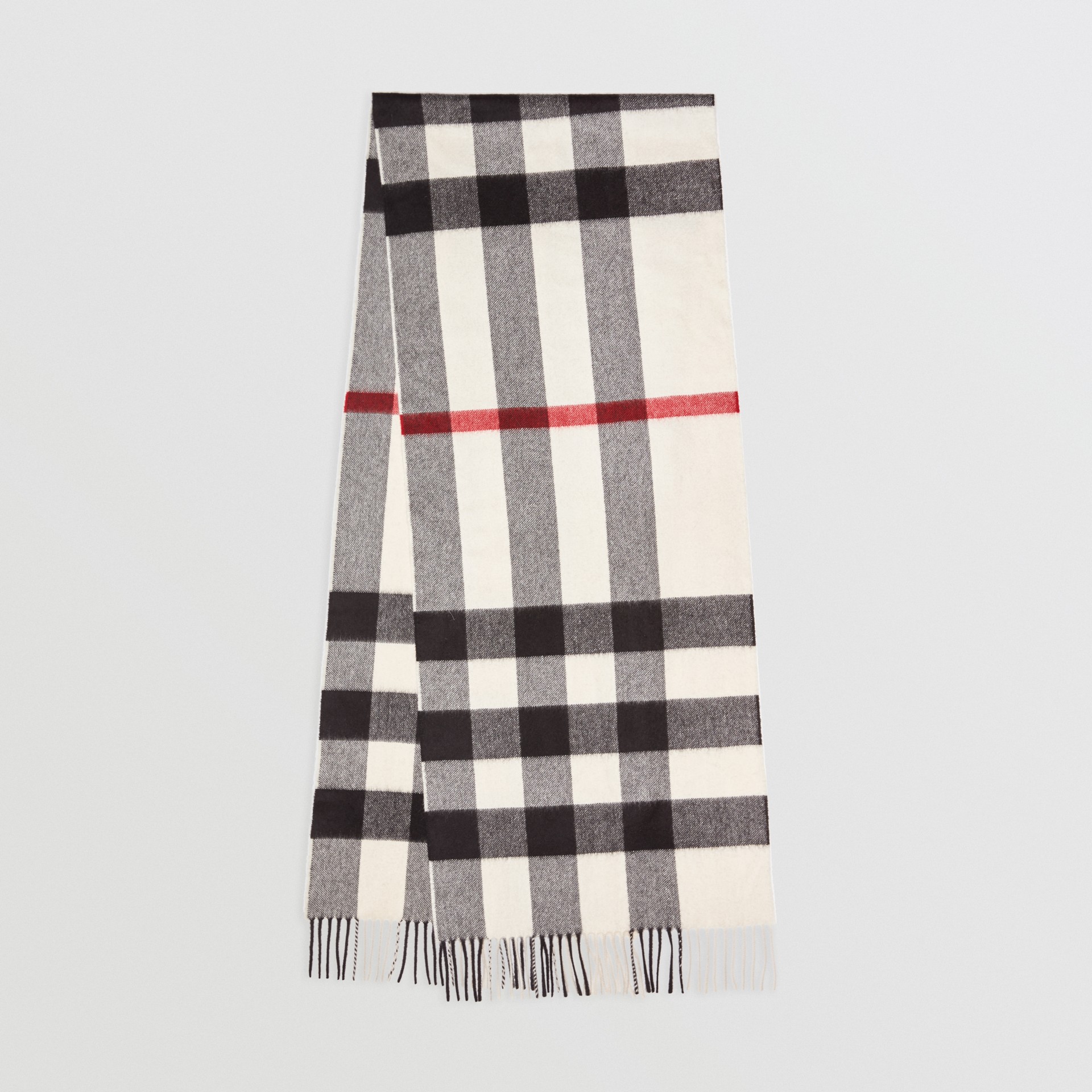 The Large Classic Cashmere Scarf in Check in White | Burberry United States