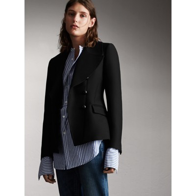 Wool Cotton Blend Tailored Double-breasted Jacket in Black - Women ...