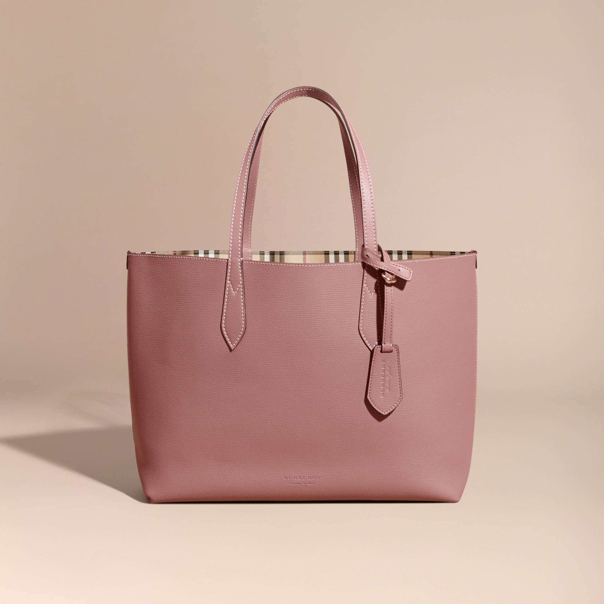 The Medium Reversible Tote in Haymarket Check and Leather in Light ...