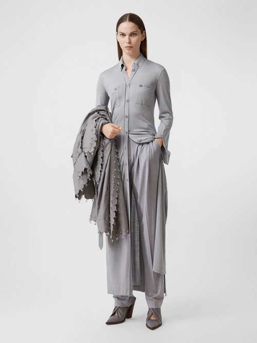 BURBERRY Side-slit Wool Silk Jersey Shirt Dress