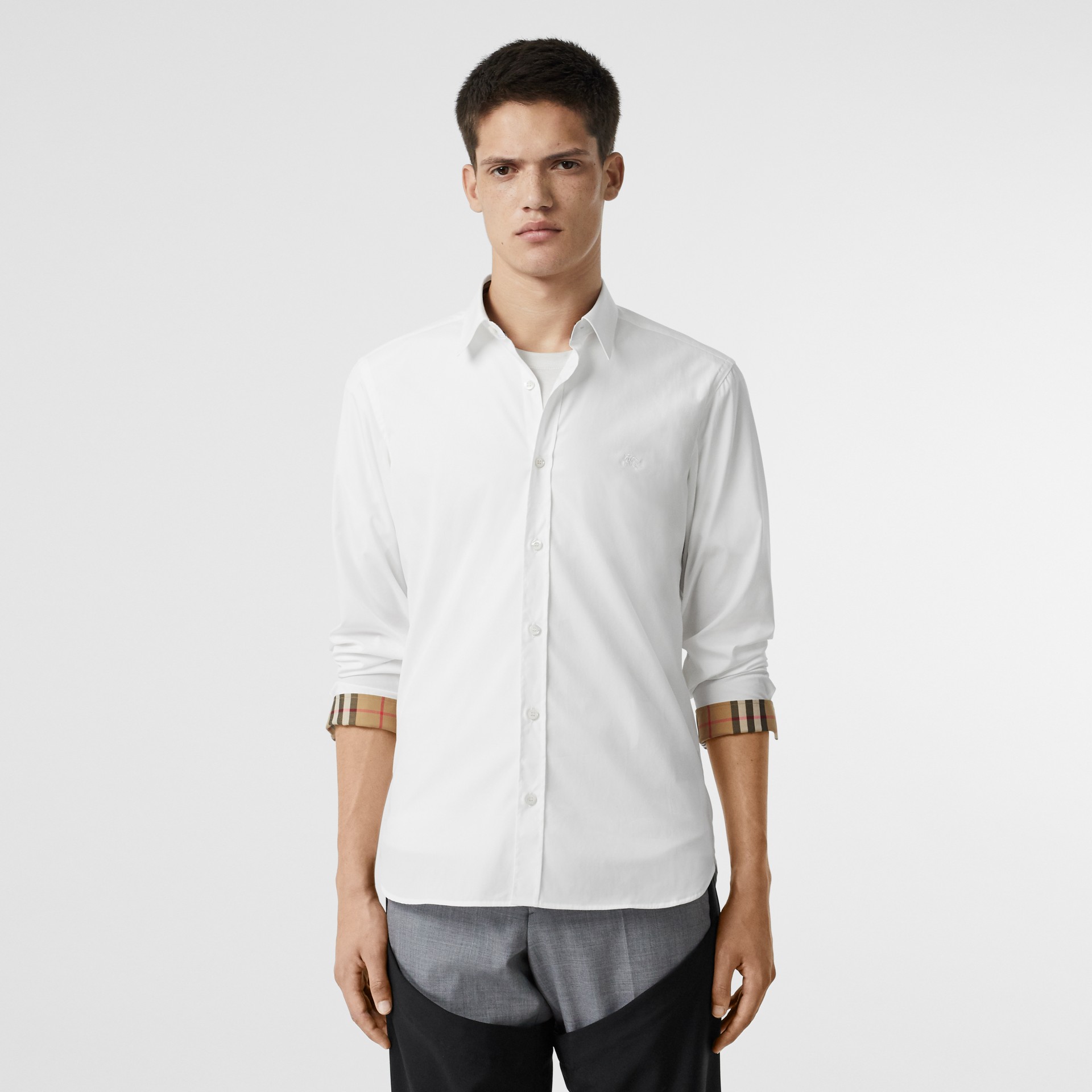 Stretch Cotton Poplin Shirt In White - Men | Burberry United States