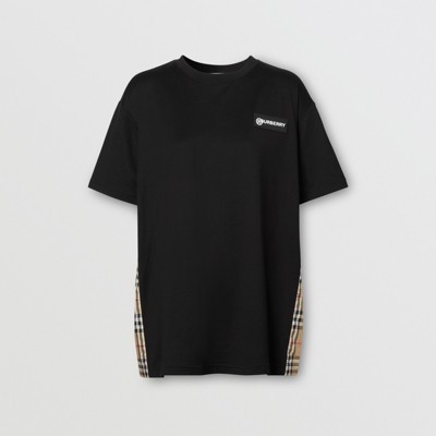 ヴィンテージチェックパネル コットン オーバーサイズTシャツ (ブラック) - ウィメンズ | Burberry®公式サイト