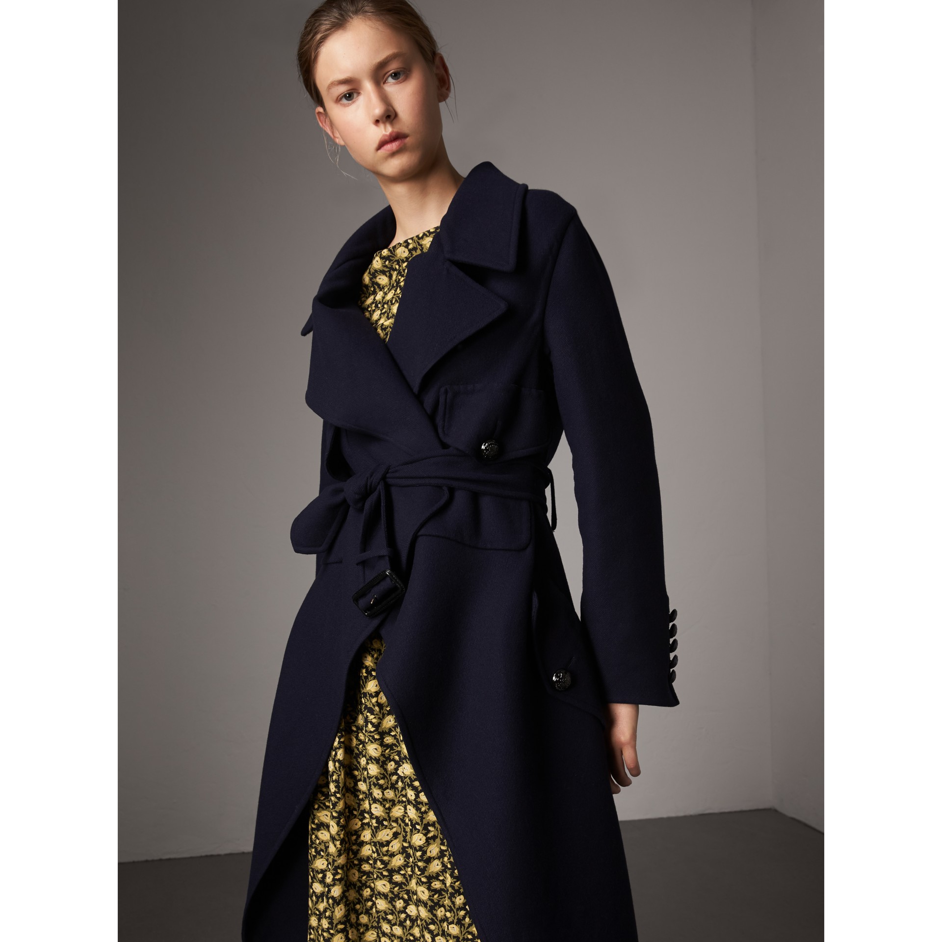 Double-faced Wool Cashmere Wrap Coat in Navy - Women | Burberry United ...