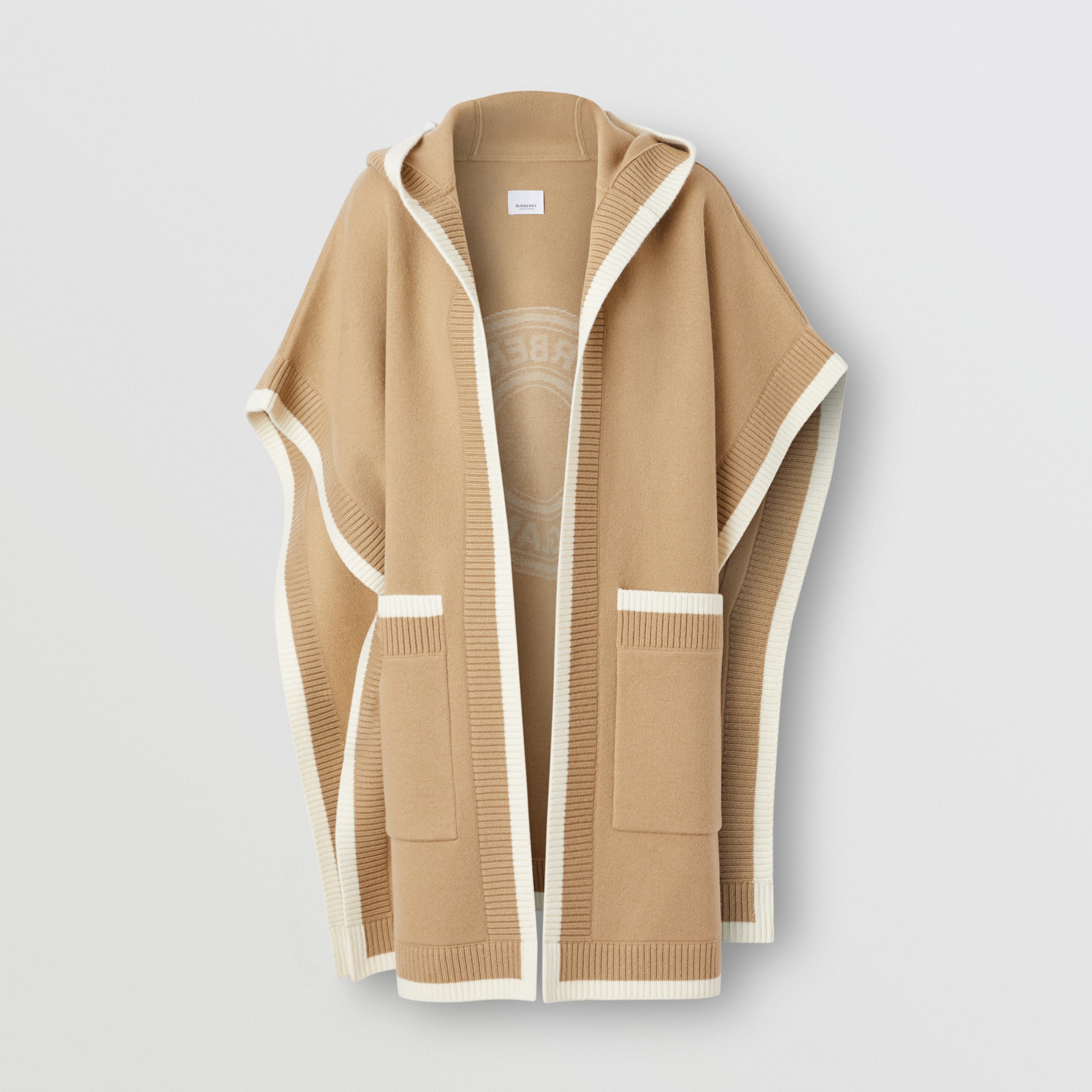 Logo Graphic Wool Cashmere Jacquard Hooded Cape in Archive Beige | Burberry® Official - 4