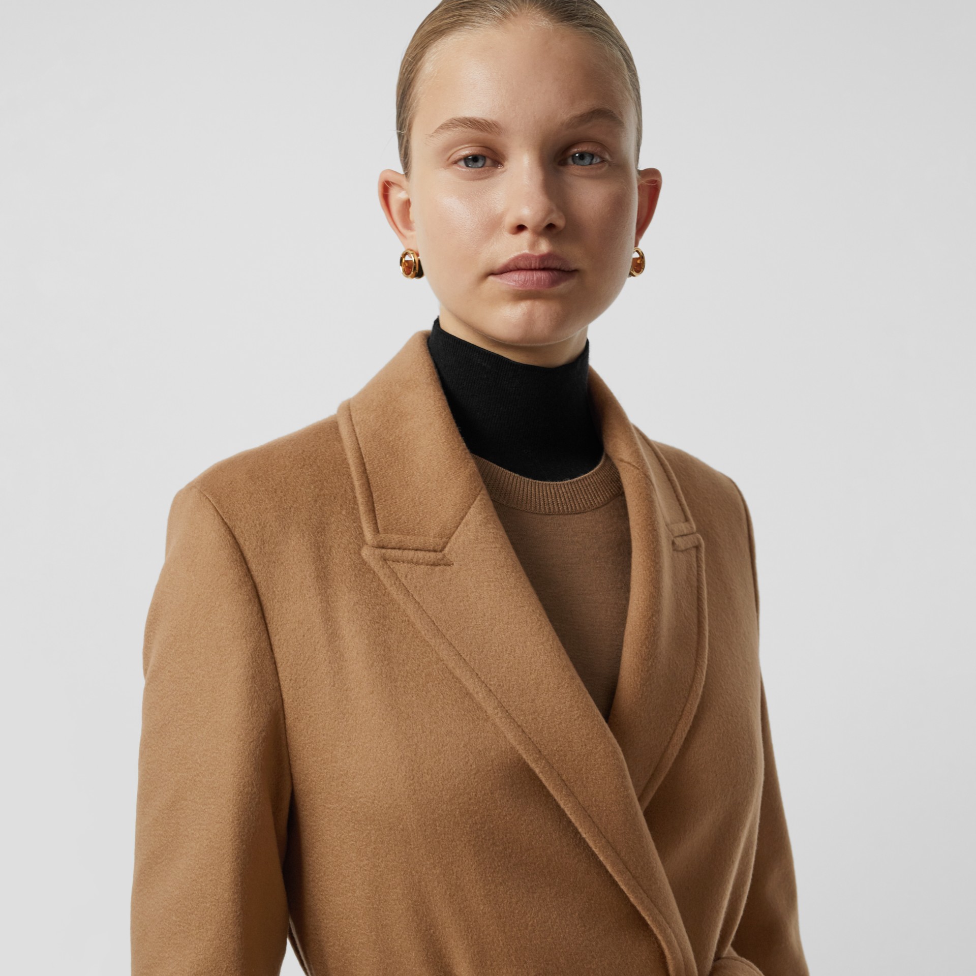 Peak Lapel Cashmere Wrap Coat in Dark Sand Women Burberry United States
