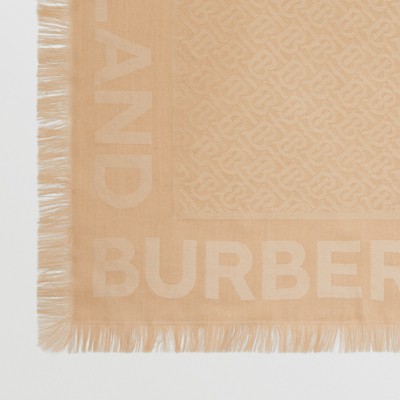 Monogram Silk Wool Jacquard Large Square Scarf in Honey | Burberry 