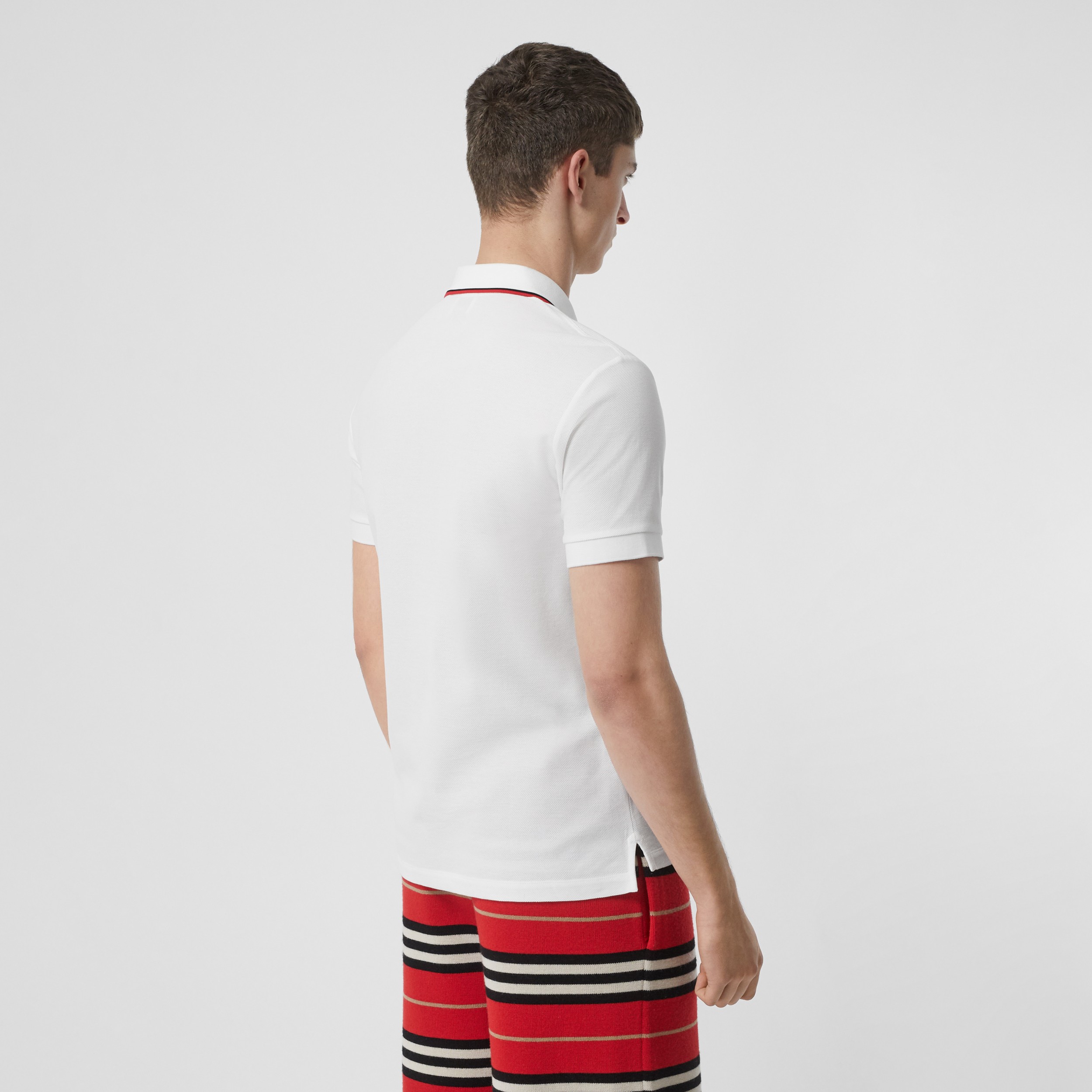 Icon Stripe Placket Cotton Piqué Polo Shirt in White - Men | Burberry ...