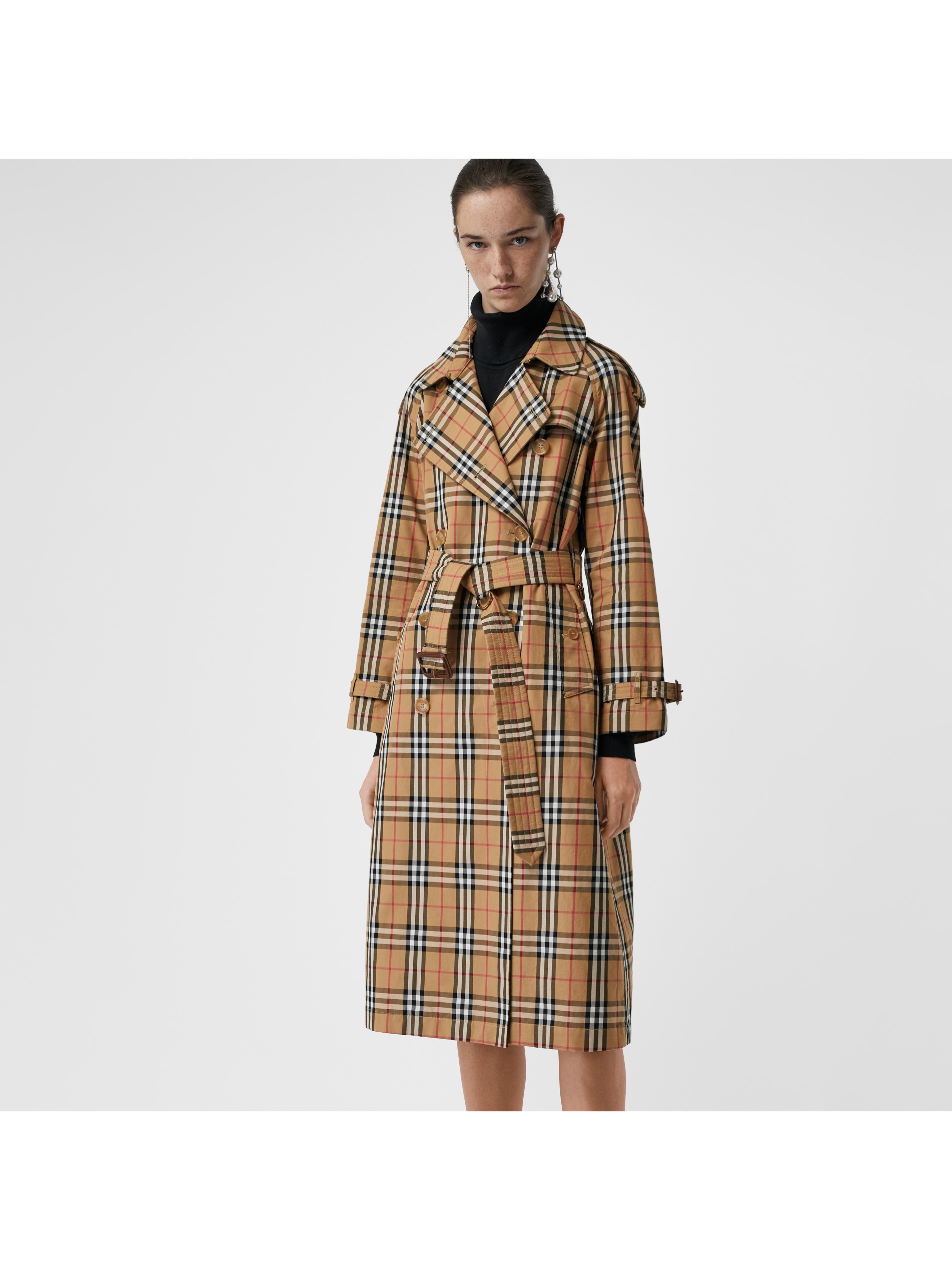 vintage 格纹棉质 trench 风衣 (古典黄色) - 女士 | burberry 博柏利