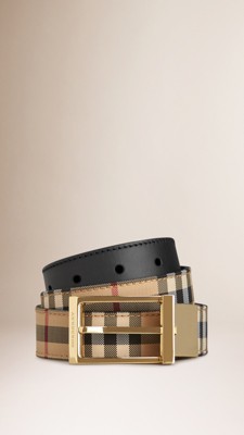 Reversible Horseferry Check and Leather Belt Black | Burberry