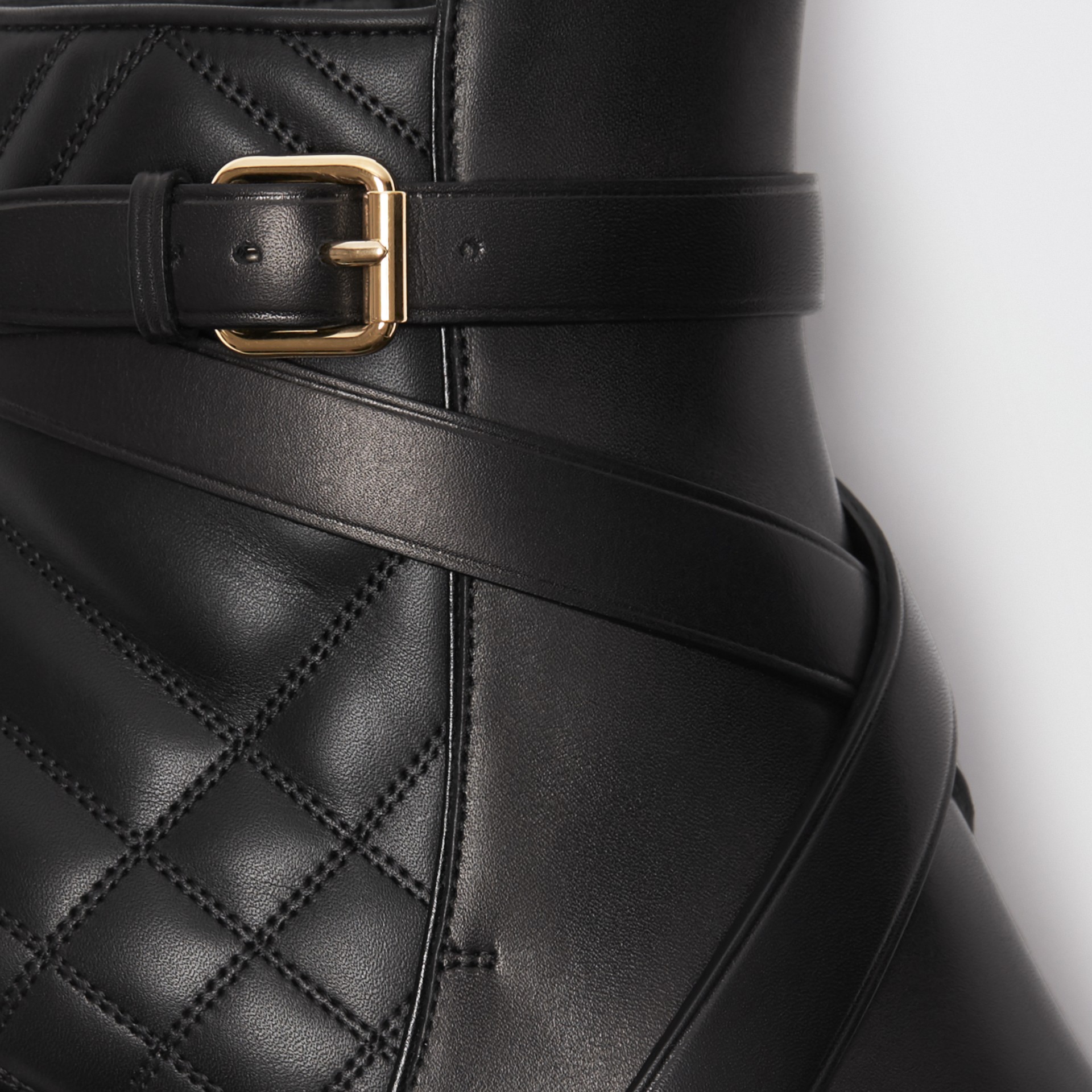 Strap Detail Quilted Leather Ankle Boots in Black Women Burberry