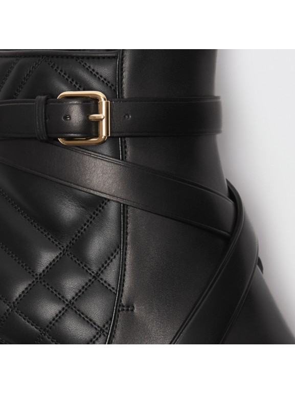 Strap Detail Quilted Leather Ankle Boots in Black Women Burberry