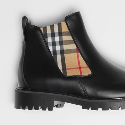 Vintage Check Detail Leather Chelsea Boots in Black - Men | Burberry®  Official