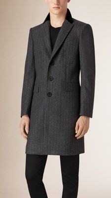 Virgin Wool Cashmere Topcoat with Velvet Topcollar