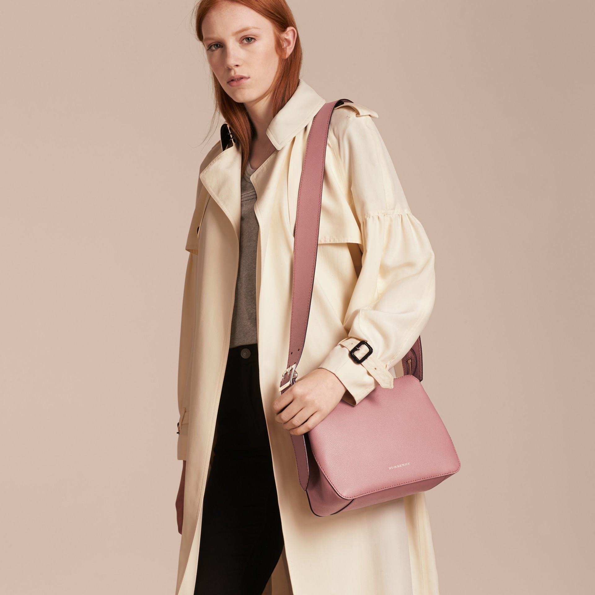 Buckle Detail Leather Crossbody Bag Dusty Pink Burberry