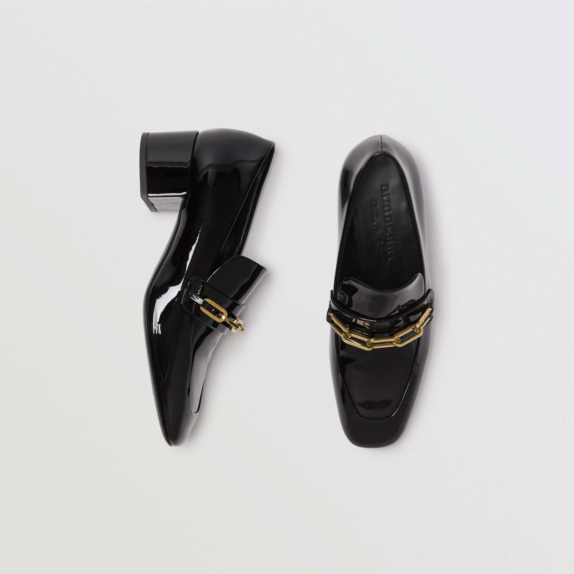Link Detail Patent Leather Block-heel Loafers in Black - Women ...
