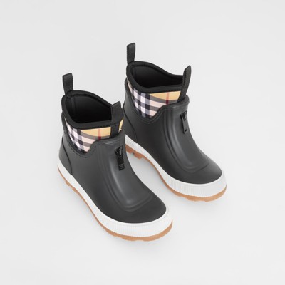vintage check neoprene and rubber rain boots
