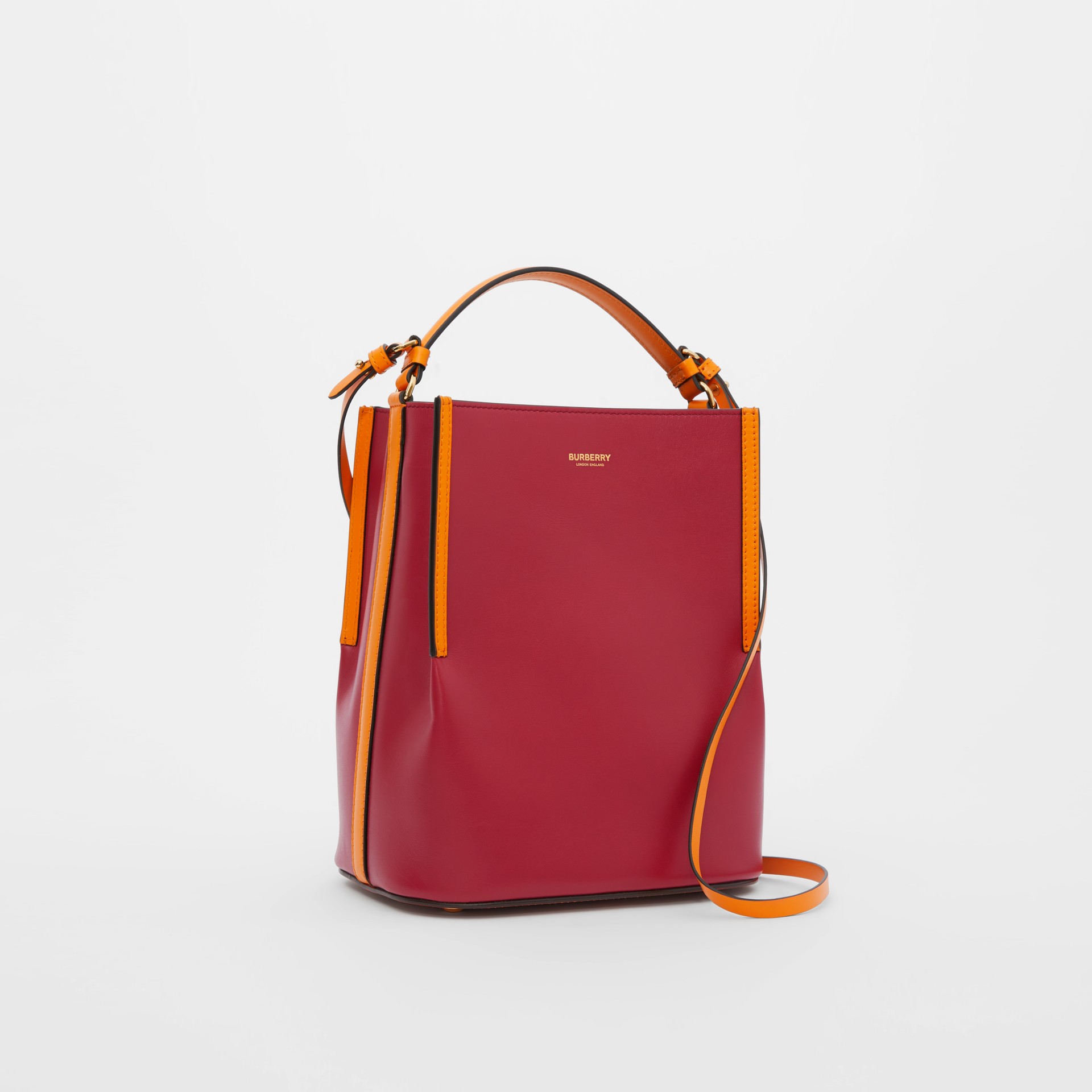 Small Two-tone Leather Peggy Bucket Bag in Crimson - Women | Burberry Australia