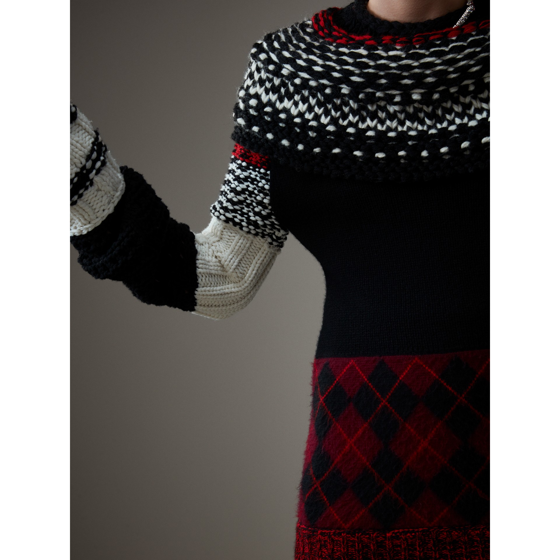 Handknitted Yoke Cashmere Wool Sweater in Black Women Burberry United States