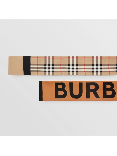 Vintage Check and Logo Print Silk Skinny Scarf in Archive Beige | Burberry®  Official
