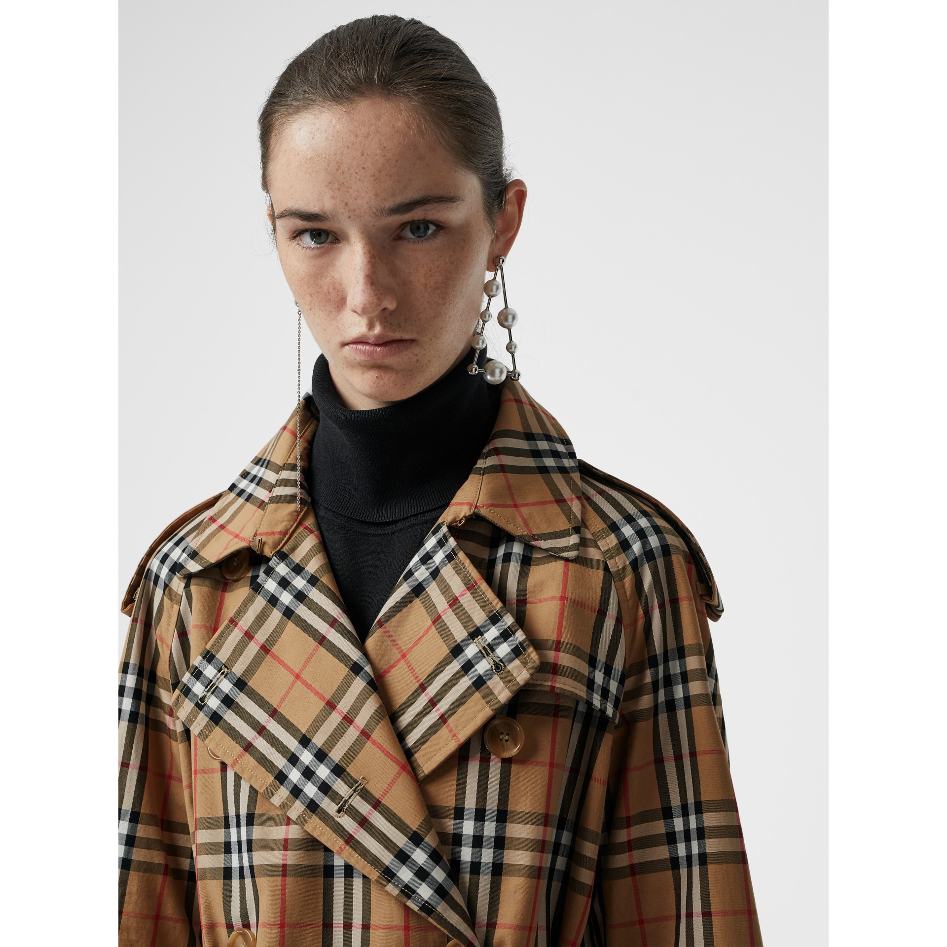 Vintage Check Cotton Trench Coat in Antique Yellow - Women | Burberry