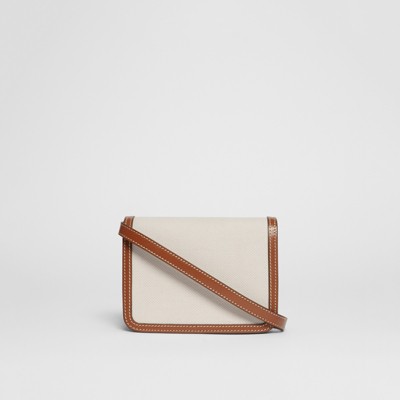 Mini Two-tone Canvas and Leather TB Bag in Natural/malt Brown 