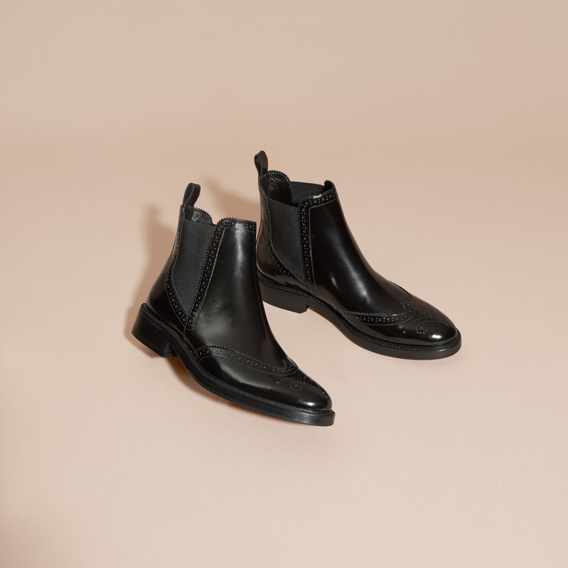 Leather Wingtip Chelsea Boots in Black - Women | Burberry