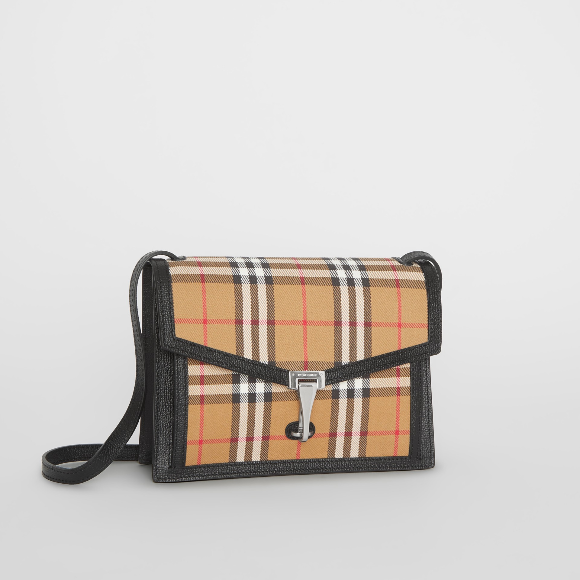Small Vintage Check and Leather Crossbody Bag in Black - Women | Burberry Australia