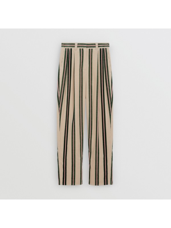 Roll-up Cuff Striped Corduroy Trousers in Stone - Women | Burberry ...