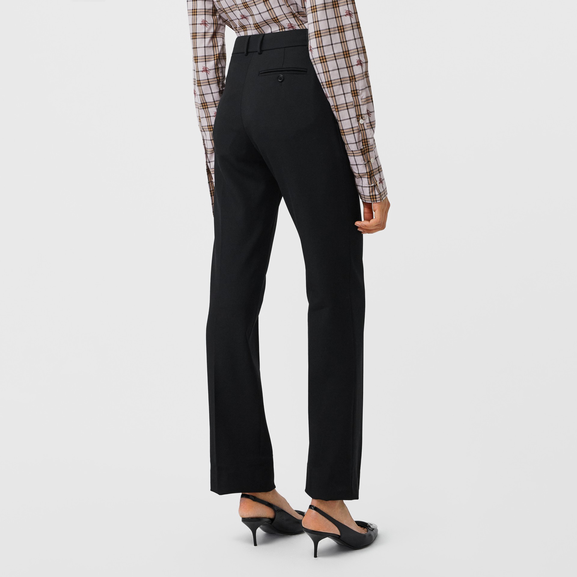 Straight Fit Stretch Wool Tailored Trousers in Black - Women | Burberry ...