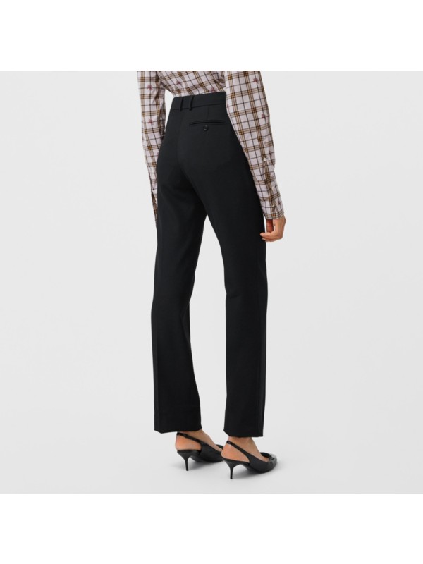 Straight Fit Stretch Wool Tailored Trousers in Black - Women | Burberry ...