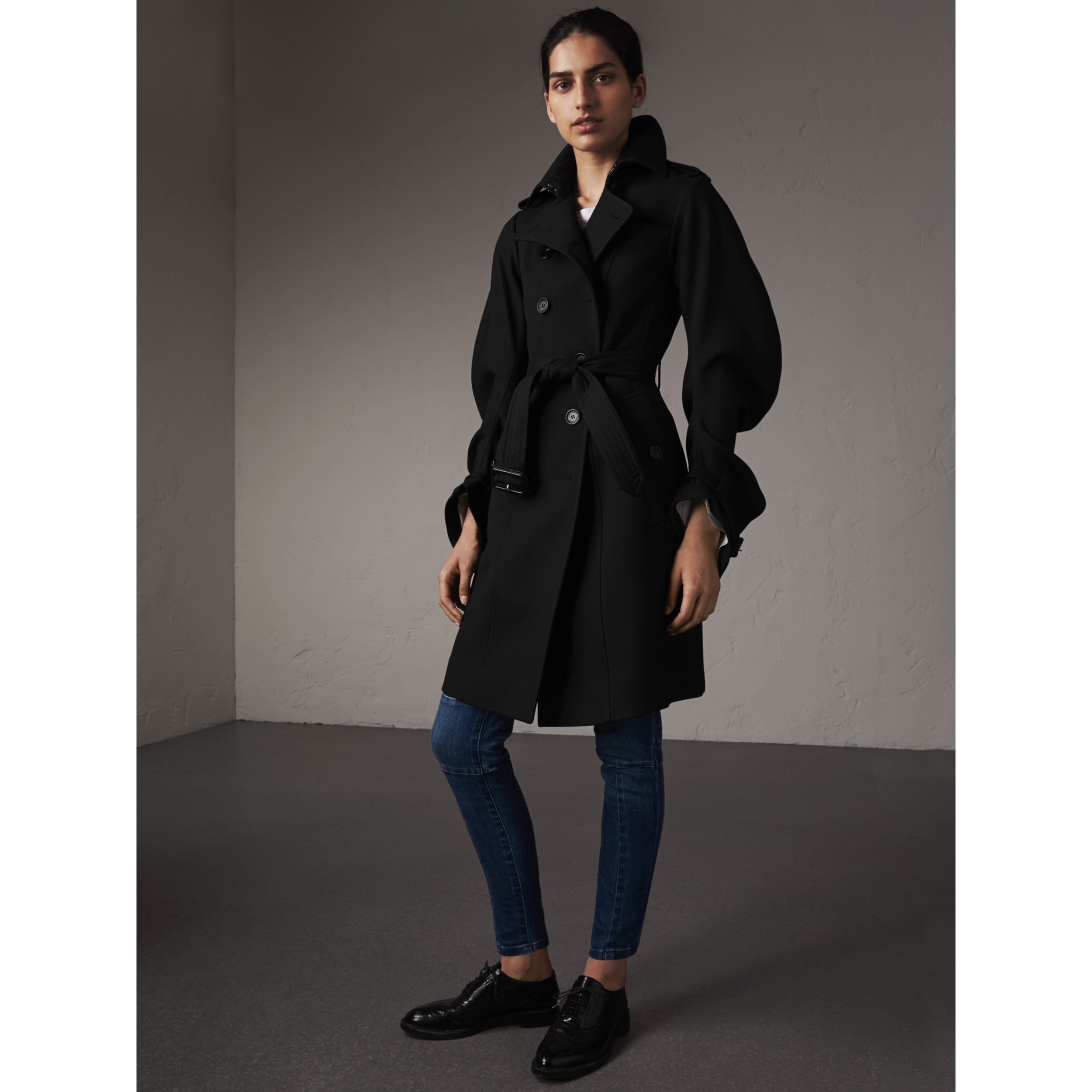 Wool Sculptural Trench Coat in Black - Women | Burberry United States