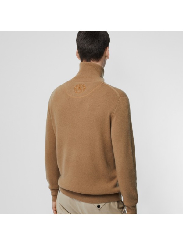 Rib Knit Cashmere Halfzip Sweater in Camel Men Burberry United States