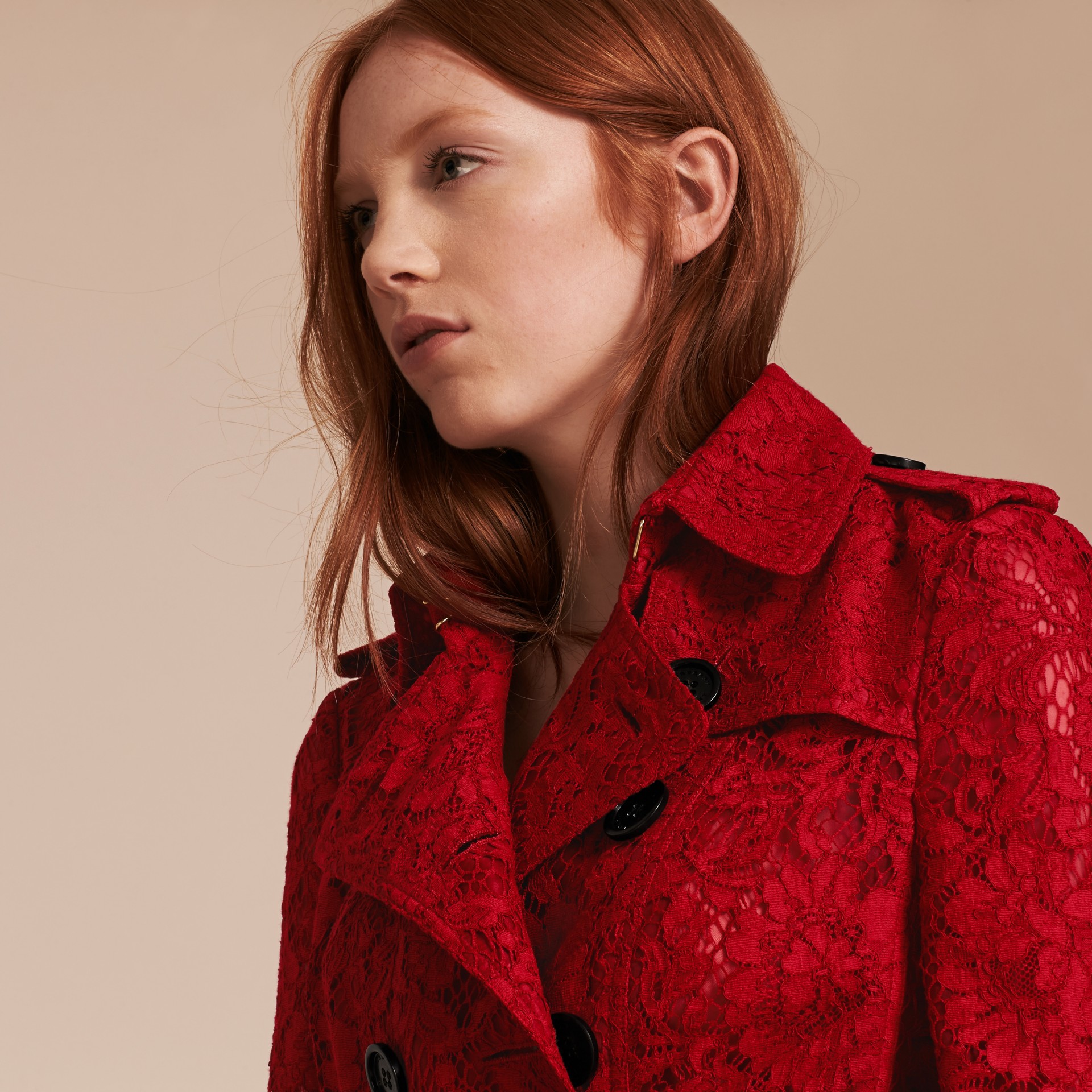 Lace Trench Coat in Parade Red Women Burberry United States