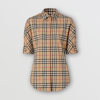 버버리 셔츠 Burberry Vintage Check Stretch Cotton Twill Shirt,Archive Beige