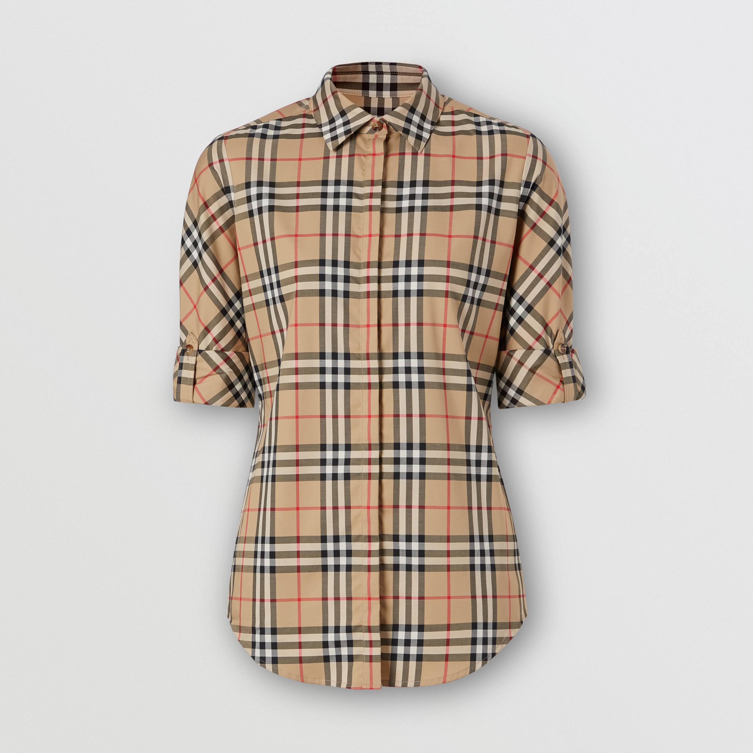 Bluse aus Stretchbaumwolltwill mit Vintage Check-Muster (Vintage-beige) - Damen | Burberry® - 4