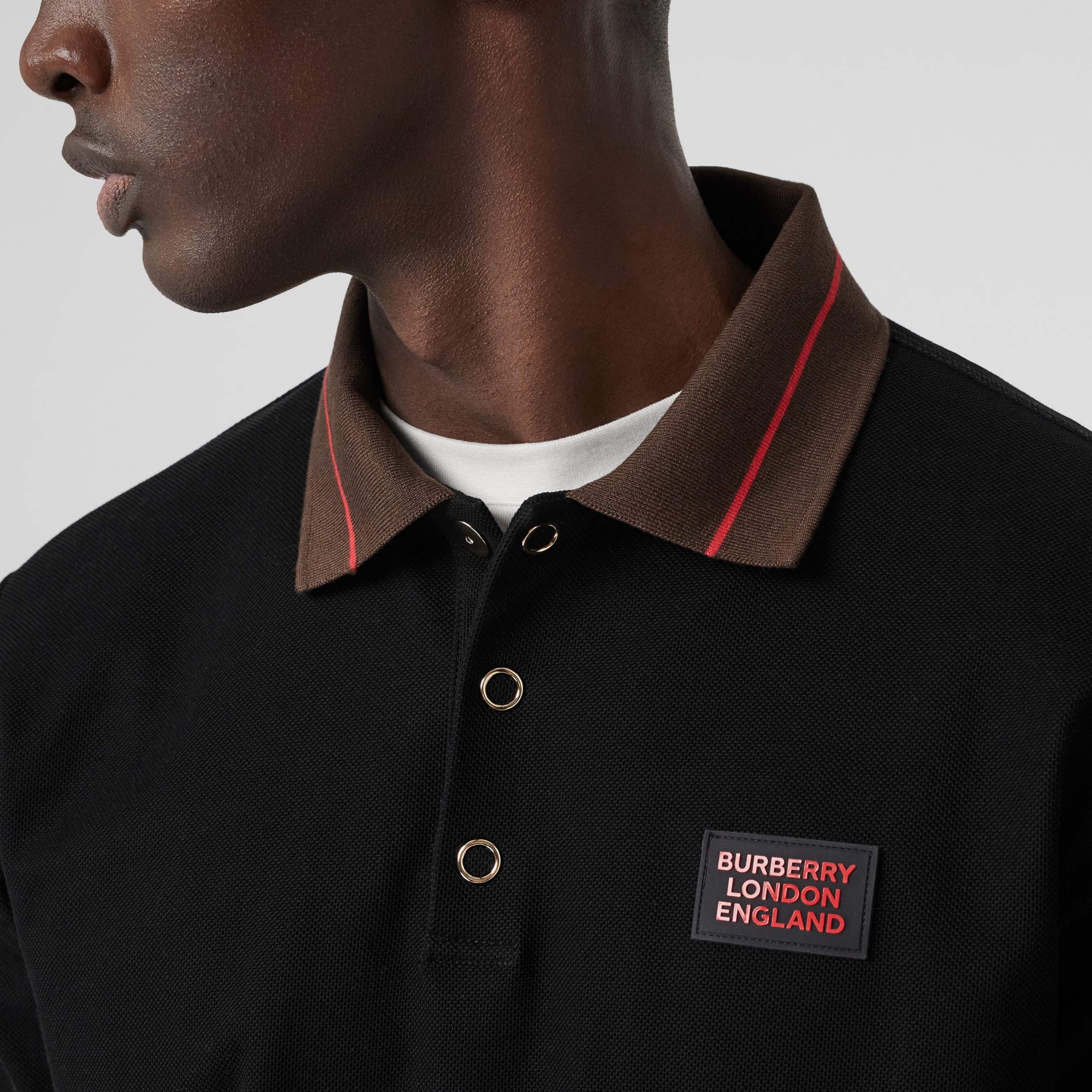 Logo Detail Cotton Piqué Polo Shirt in Black - Men | Burberry United States