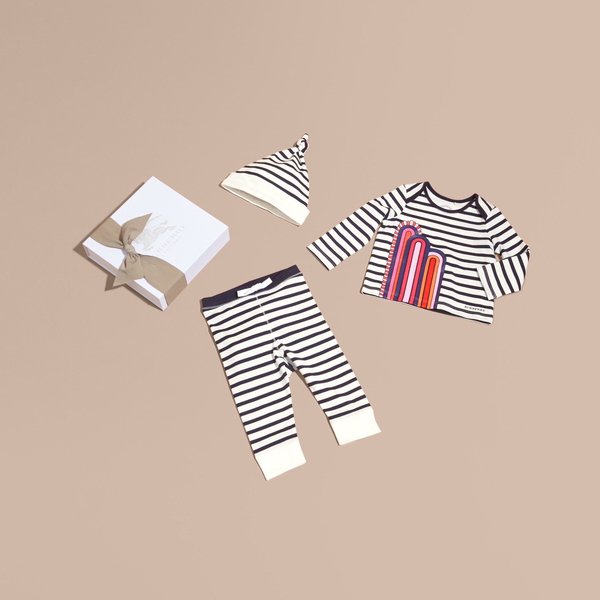 Striped Cotton Threepiece Baby Gift Set Burberry