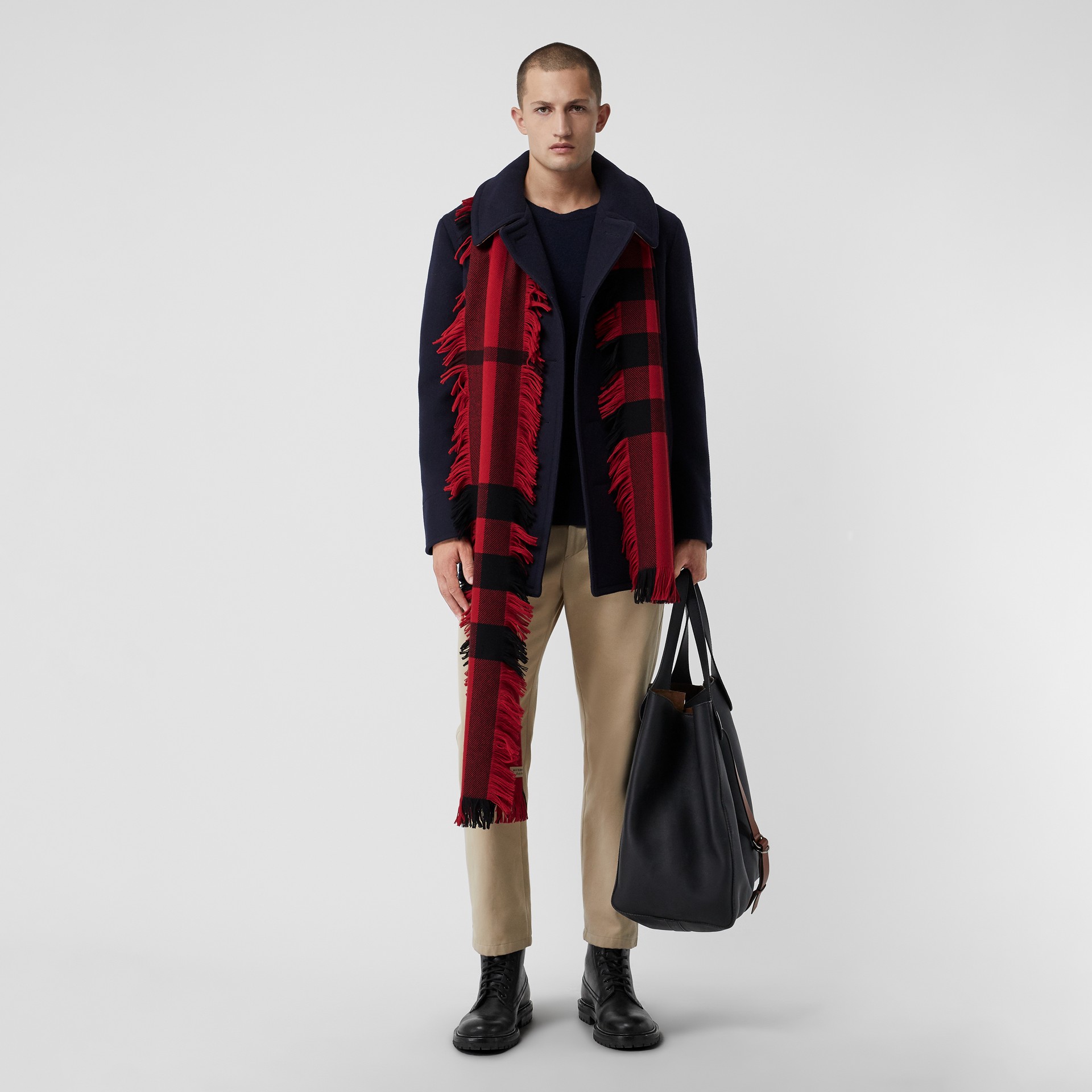 Fringed Check Wool Scarf in Military Red | Burberry United States