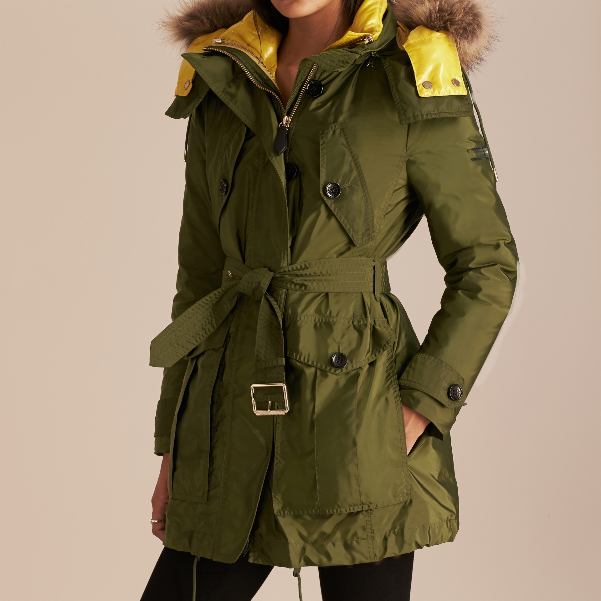 Fur-trimmed Parka with Detachable Down-filled Jacket Bright Moss Green ...