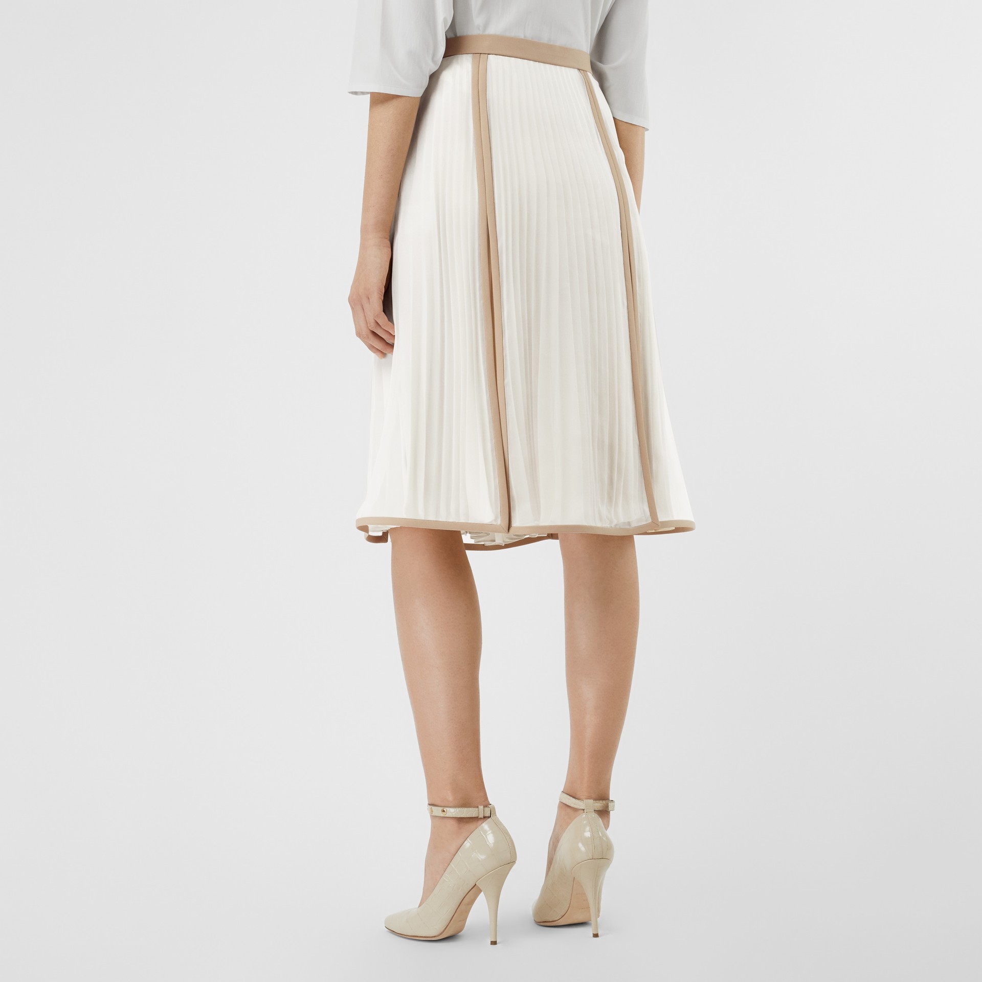 Chiffon Panel Silk Pleated Skirt in Magnolia - Women | Burberry United ...